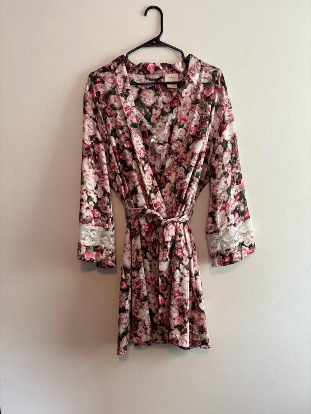 Kate Spade 2 Piece Romper & Robe Floral Lace-Trim Satin Set